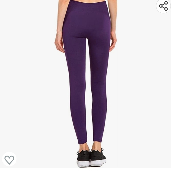 MOPAS Leggings - Seamless Fur Lined Fleece Winter Leggings in Dark Purple OSFM - Picture 2 of 6